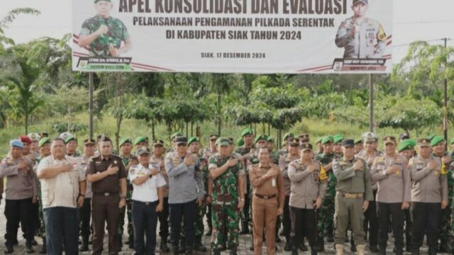Polres Siak dan Kodim 0322 Siak Gelar Apel Konsolidasi dan Evaluasi Pelaksanaan Pengamanan Pilkada Serentak 2024 di Kabupaten Siak