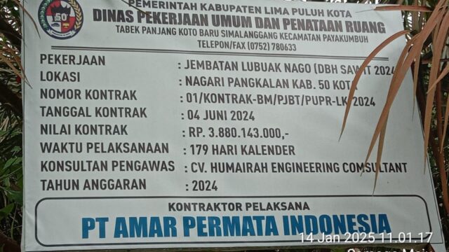 Berpotensi Mangkrak, Hampir Sebulan Jembatan Lubuak Nago Tidak Ada Aktivitas