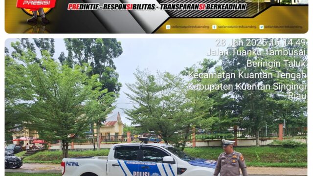Sat Lantas Polres Kuansing Patroli Sore: Antisipasi Daerah Rawan Banjir, Longsor, dan Laka Lantas Selama Libur Panjang