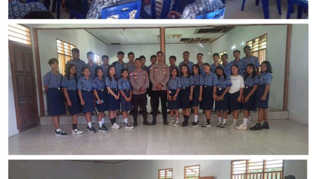 Penerimaan Siswa Baru Di Sosialisasikan Polsek Lirung, Siswa SMA Kemala Taruna BHAYANGKARA T. A 2025/2026 Di SMP N 2 Lirung/Moronge