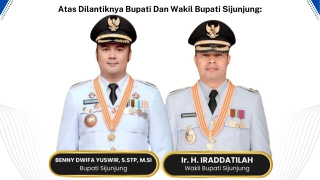 Ucapan Selamat Mengalir ke Bupati Dan Wakil Bupati Sijunjung Benny Dwifa Yuswir, S.STP, M.Si Dan H. Irradatillah, S.Pt.