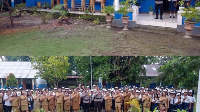 Kapolsek Lirung IPDA. E.V. Gagola Bertindak Sebagai Pembina Upacara Berikan Himbauan Kamtibmas Pada Siswa-Siswi SMP Negeri 2 Lirung Di Moronge