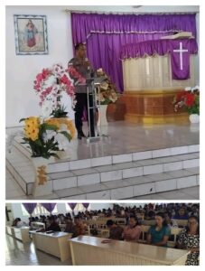 Ikut Bersama Berpartisipasi Menjaga Kamtibmas Itu Di Sosialisasikan Kapolsek Essang IPDA Sumendap Sasoloa Dalam Ibadah Minggu Kasih 