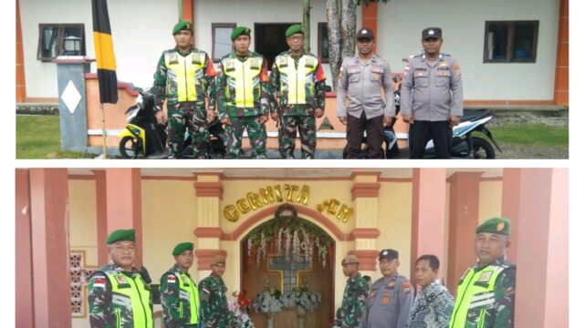 Personel Babinsa Kodim 1312/Tld Menjaga Kondusifitas Jalannya Ibadah Perayaan Minggu Paskah Di Wilayah Binaanya