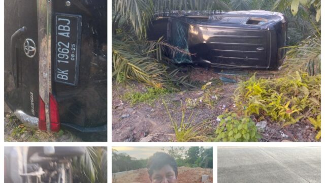 Jalan Licin Akibat Ceceran Minyak, Sebuah Mobil Terbalik Di Minas