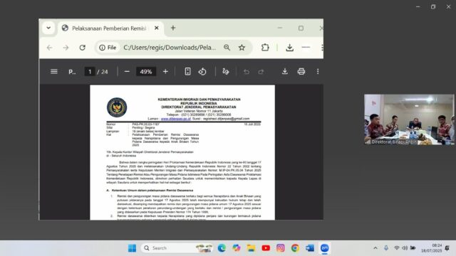 Komitmen Penuhi Hak Warga Binaan, Lapas Pekanbaru Ikuti Sosilisasi Pelaksanaan Usulan Remisi