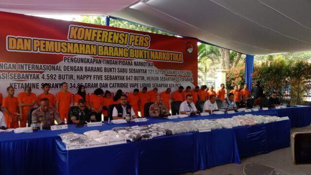 Pekanbaru (RIAU) Rabu, 27 Agustus 2025, Polda Riau melaksanakan pemusnahan barang bukti narkotika