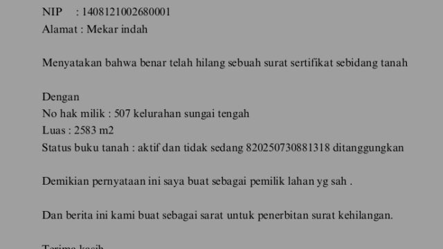 Berita Kehilangan Surat Tanah