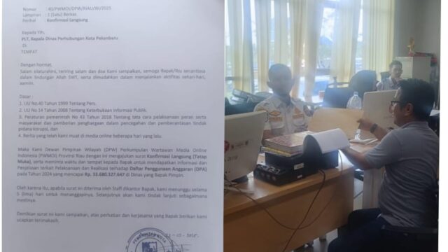 DPW PWMOI Riau Layangkan Surat Konfirmasi Langsung Kedinas Perhubungan Pemko Tentang Penggunaan DPA Tahun 2024